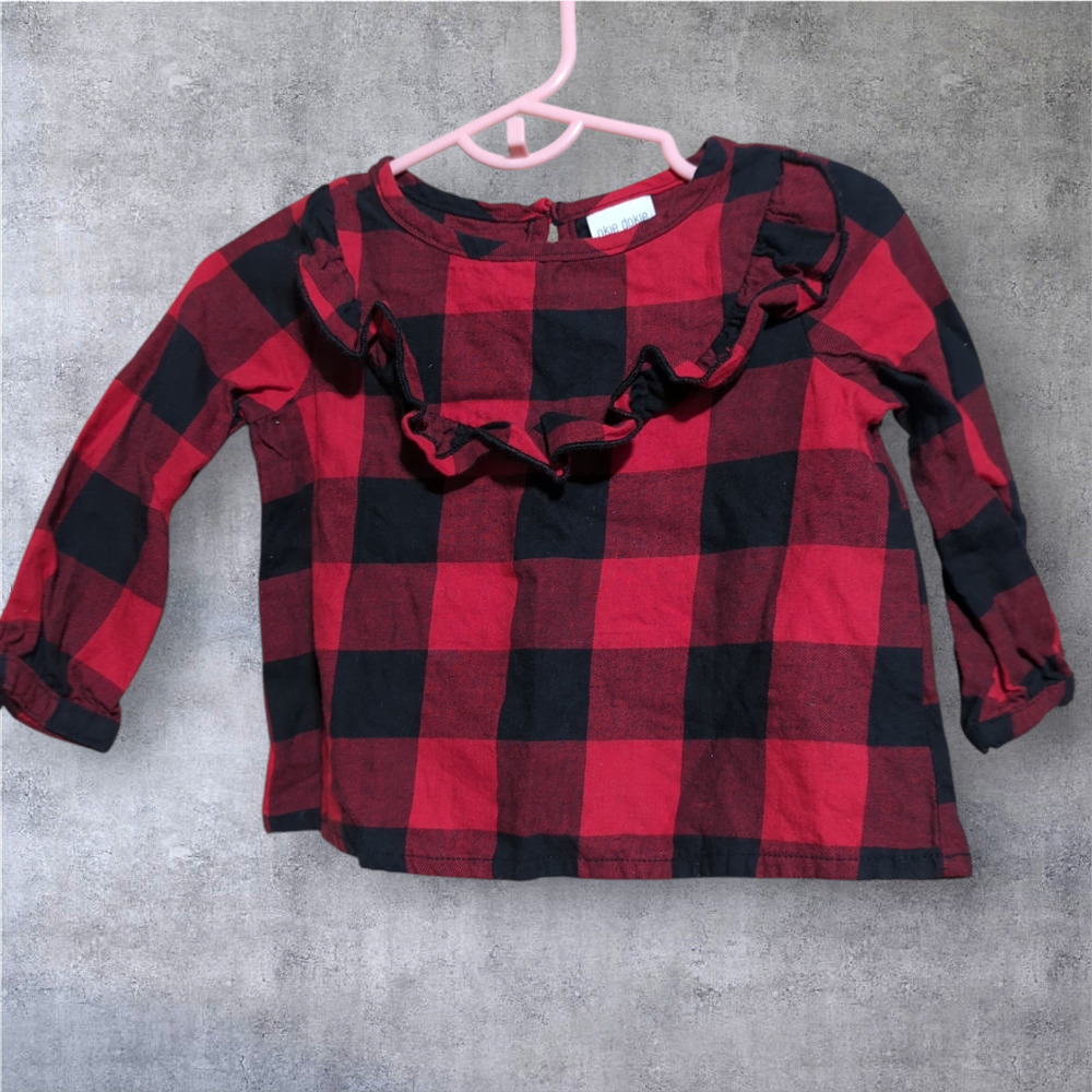 OKIE DOKIE Red Black Buffalo Check Ruffle Top Baby Size 9 Month (6-9 months)